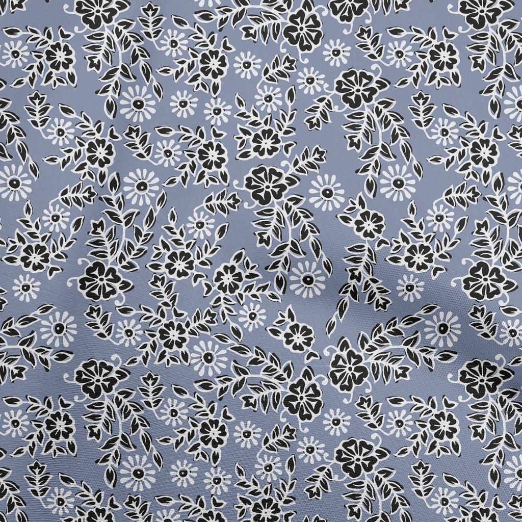 oneOone Cotton Poplin Dusty Blue Fabric Asian Block Floral Dress Material Fabric Print Fabric By The Yard 42 Inch
