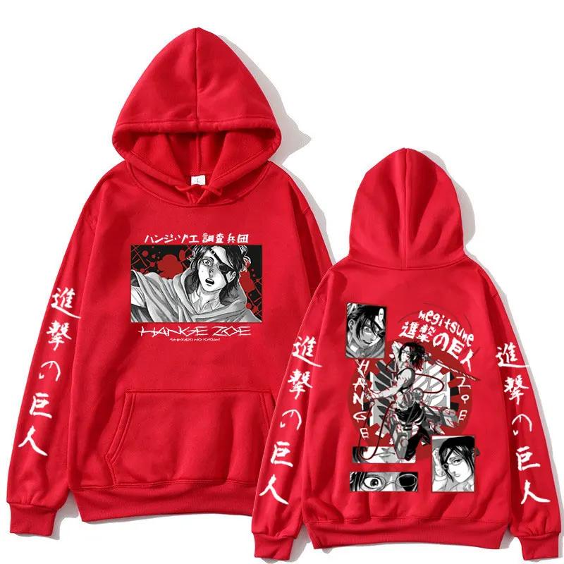 Japanese Anime Attack on Titan Hoodie Hange Zoe Double Sided Graphic Hooded Sweatshirt Shingeki No Kyojin Oversize Hoodies