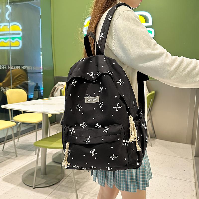 Schultasche für Studenten mit Schleifendruck, Rucksack mit großem Fassungsvermögen, Damen-Computerrucksack