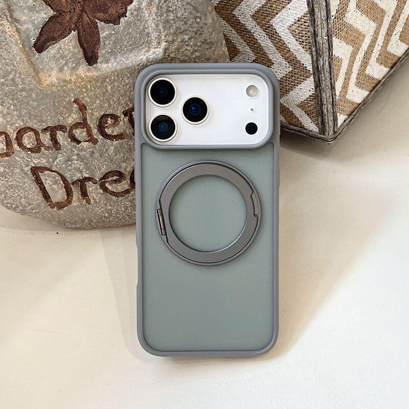 Magnetic Rotating Stand Case IPhone 17 Pro Max With Hidden Hinge Matte Finish Shockproof Cover