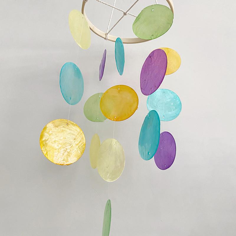 1pc Fresh And Simple Seashell Wind Chime Decoration Minimalist Pastoral Style Living Room Study Balcony Decoration Pendant, Outdoor Rainbow Wind