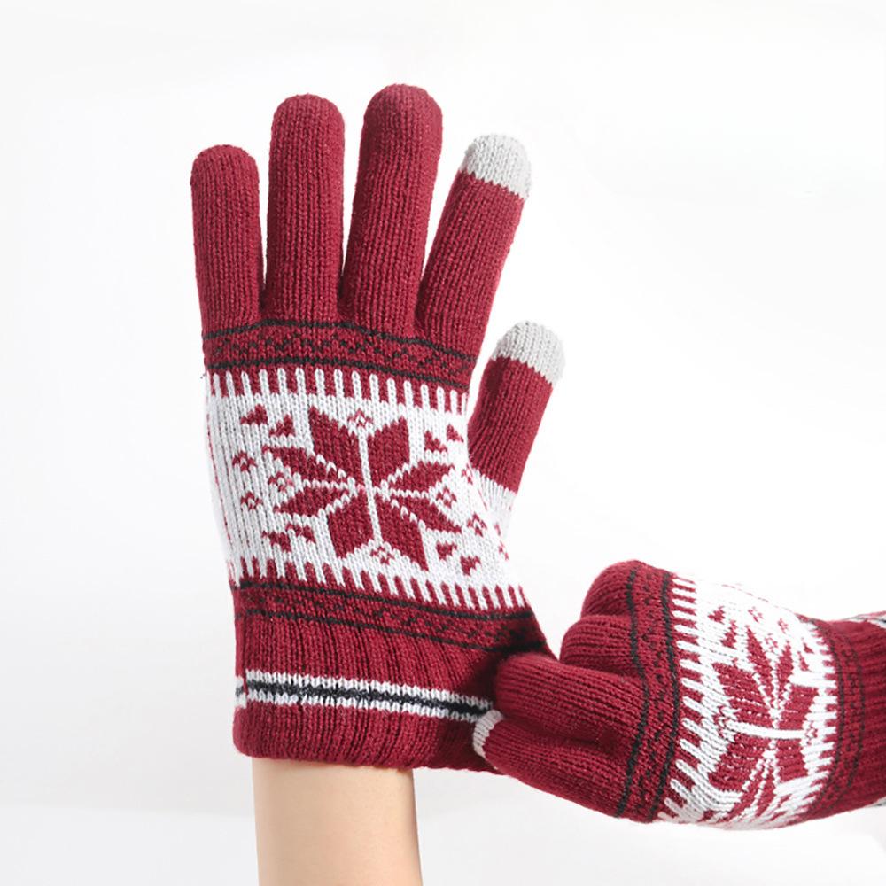 Autumn and Winter Cold Proof and Warm Knitted Gloves Christmas Style Plus Velvet Thickened Double Layer Touch Screen Gloves for Adults