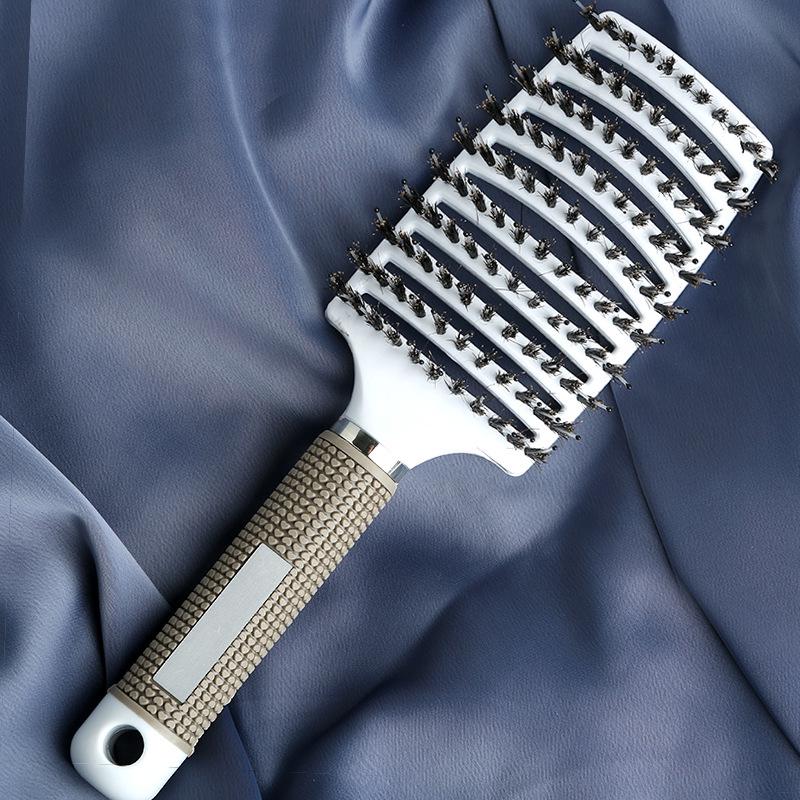 Großer, antistatischer, gebogener Haarkamm mit Schweineborsten zum Stylen und Massieren von lockigem Haar