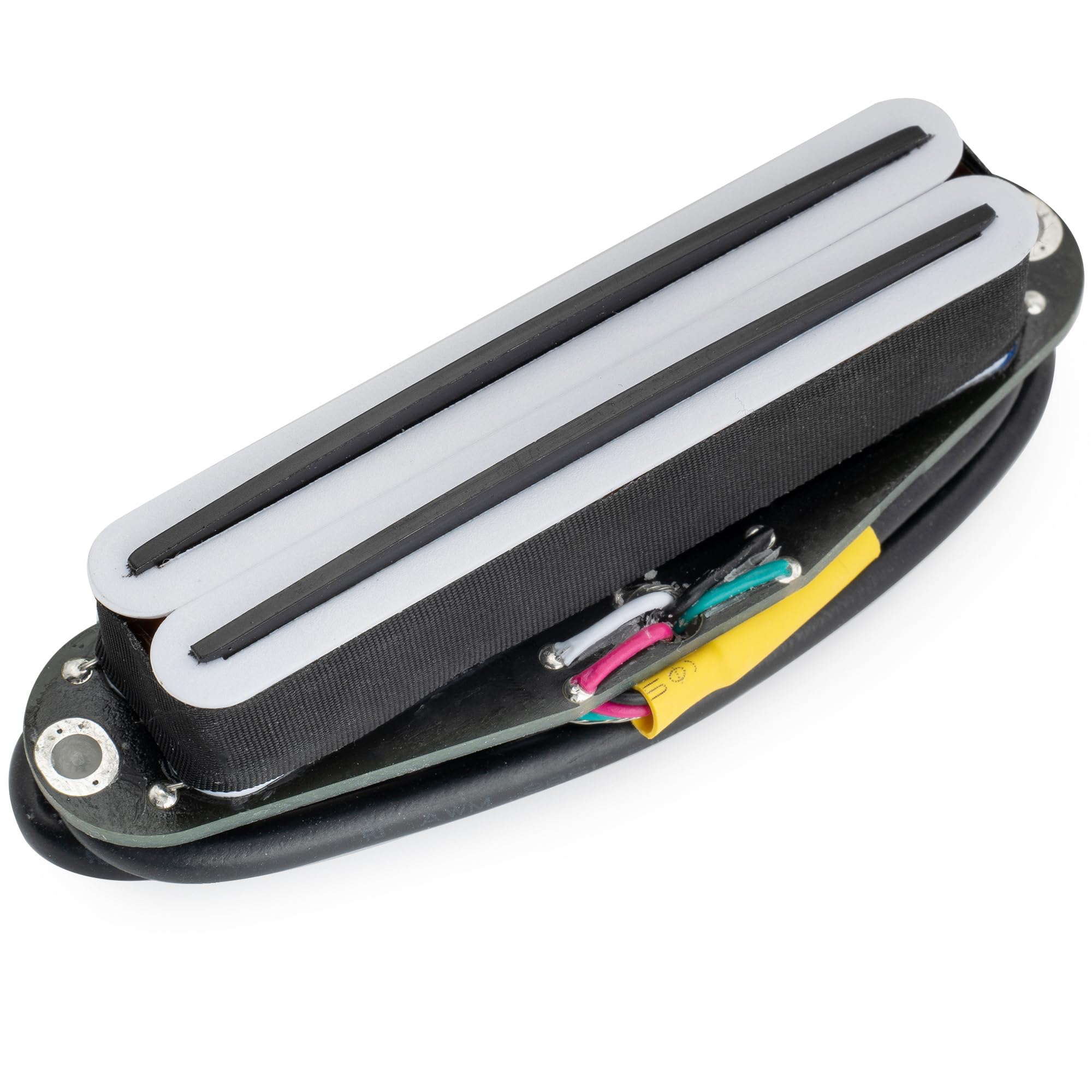 

Musiclily Pro ST-DPHC Ceramic Single-Size Humbucker Pickup, 13.2K Super Distortion, for Strat Electric Guitars, White Body, Black Rails