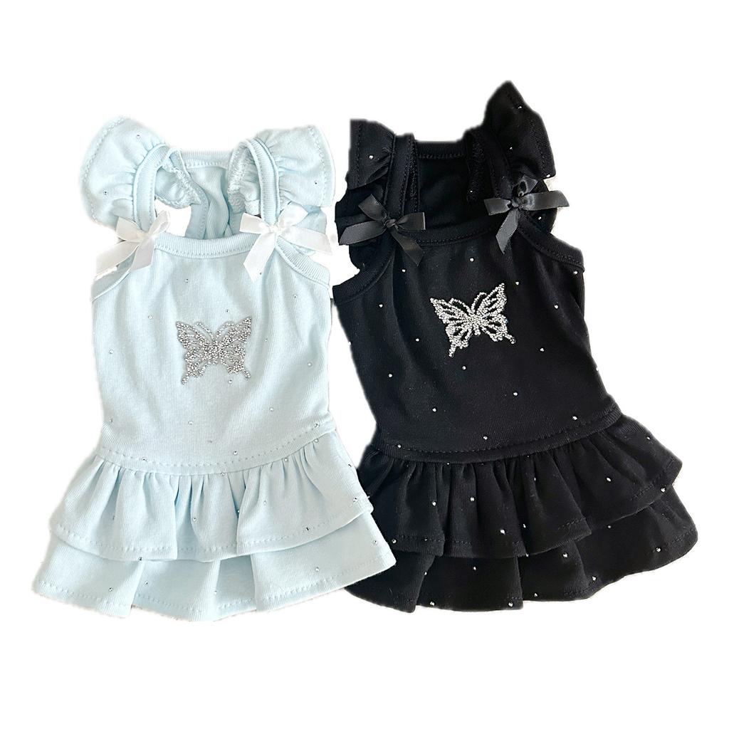 Pet Autumn and Winter Base Coat Butterfly Diamond Flying Sleeve Princess Skirt Dog Dresses for Small Dogs Puppy Clothes