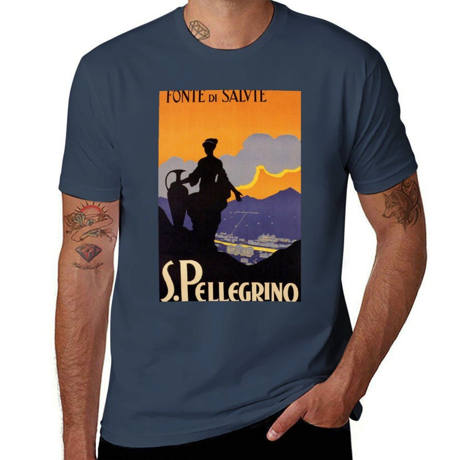 Vintage Travel San Pellegrino Tshirt Plus Size Summer Short Sleeve Tshirt S