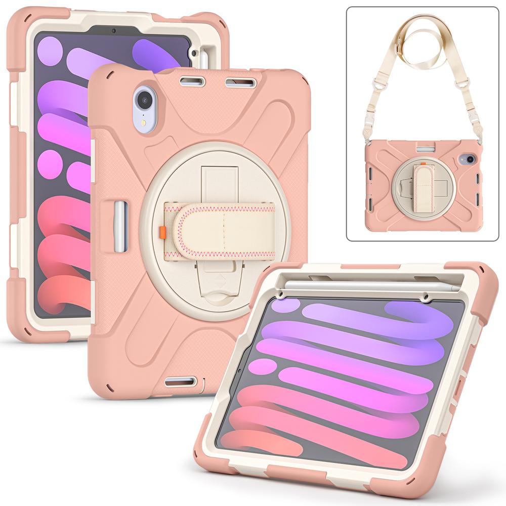 Shockproof Tablet Cases for 8.3'' IPad Mini (A17 Pro) 7/6 6th/7th 2024/2021 Case Cover Rotate Hand Strap PC Stand Silicone Shell