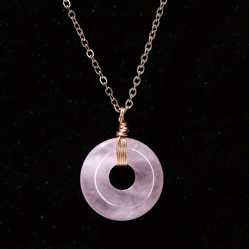 

Handmade Natural Stone Safety Buckle Pendant Necklace for Men Women Jewelry Gift Crystal Agate Buckle Necklace Donut PendantGift