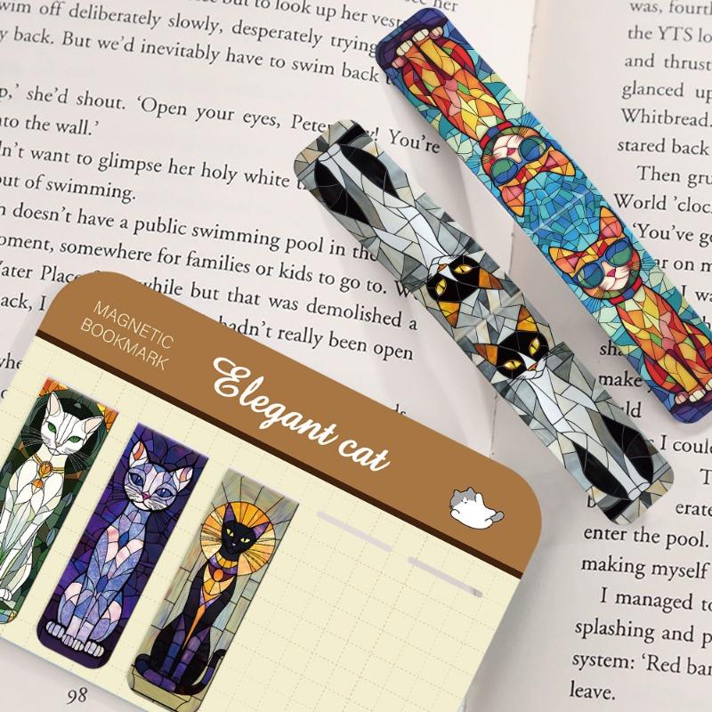 5pcs Cartoon Cat Magnetic Bookmarks Set Colorful Artistic Page Markers for Book Lovers Students & Reading Enthusiasts