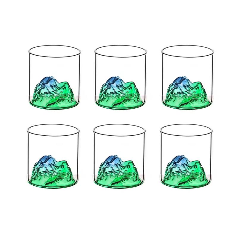 6pcs Set 170ml Vintage Green Mountain View Cup Household Whisky Beer Foreign Wine Glasses Creative Scenic Glass Gift for Friends