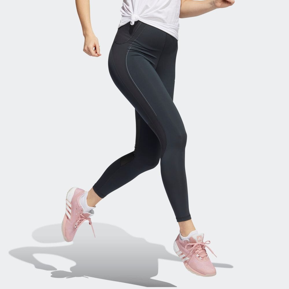 Adidas Solid Color Printed Fitness Leggings Women Leggings Gray HF4146