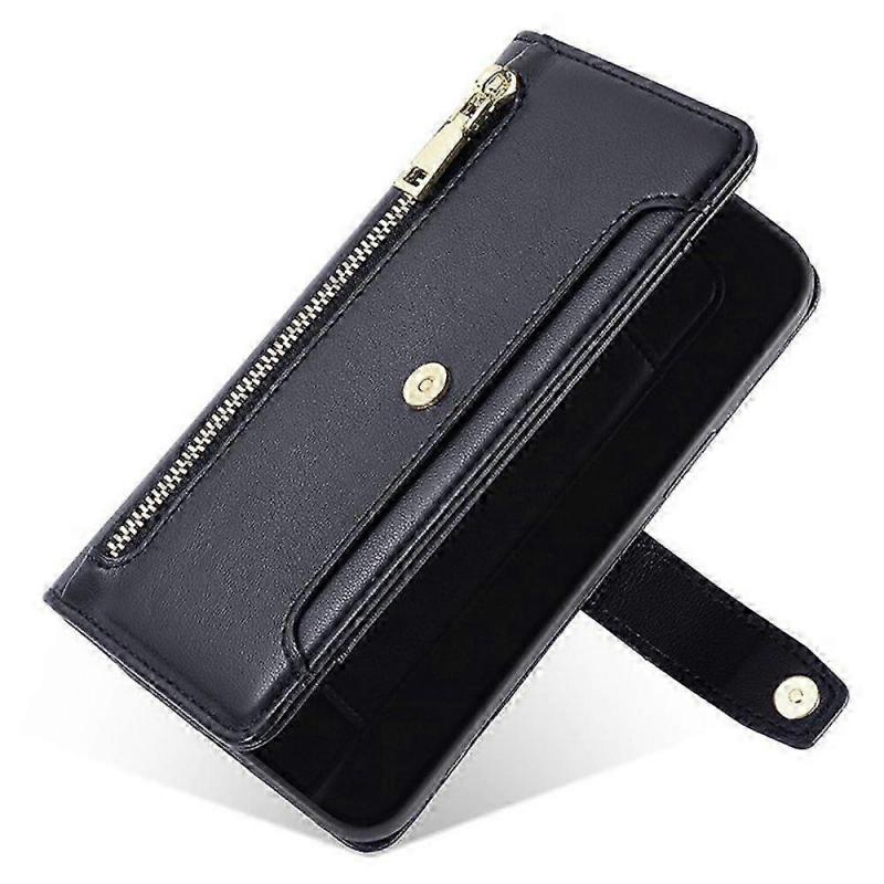 For Samsung Galaxy S25 FE Leather Case Zipper Pocket Wallet Phone Cover with 2 Straps