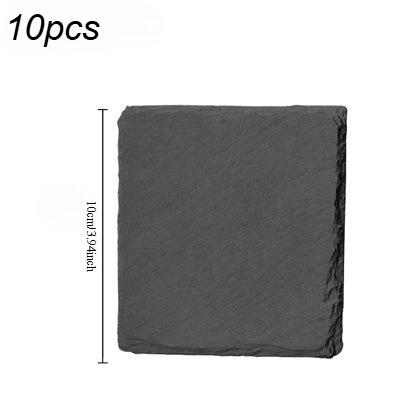 10pcs  Black Slate Stone Round / Square Coasters, for Drinks, Bar, Kitchen, Home, Natural Slate, Simple and Non-slip, Practical