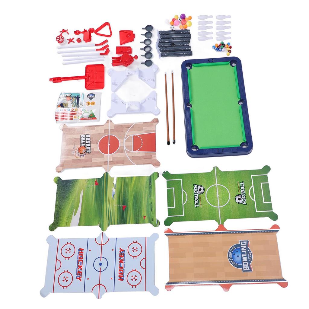 6 in 1 Multi Game Table Basketball Football Table Tennis Billiards Ice Hockey Combo Game Set with Ac