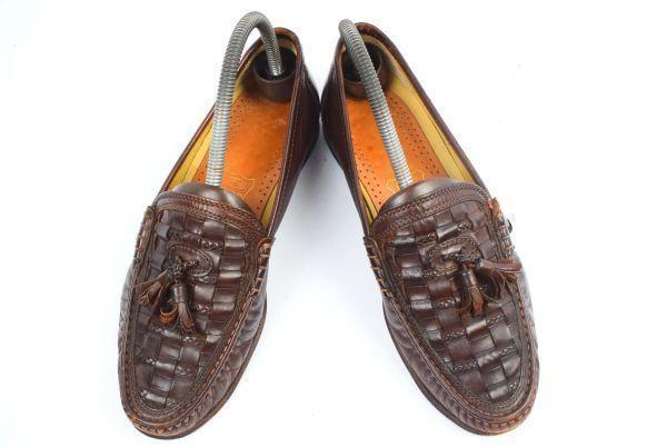 Camel Boots Braided Leather Tassel Loafer 24.5-25.0/6.5 Dark Brown Intrecciato Dress Shoes(USED)