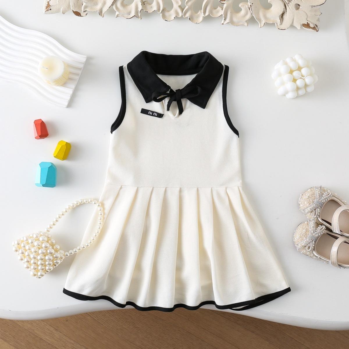 Summer Girls Polo Collar Sleeveless Dress Preppy Casual Vest Dress For Kids Fashionable Children Clothing 90cm