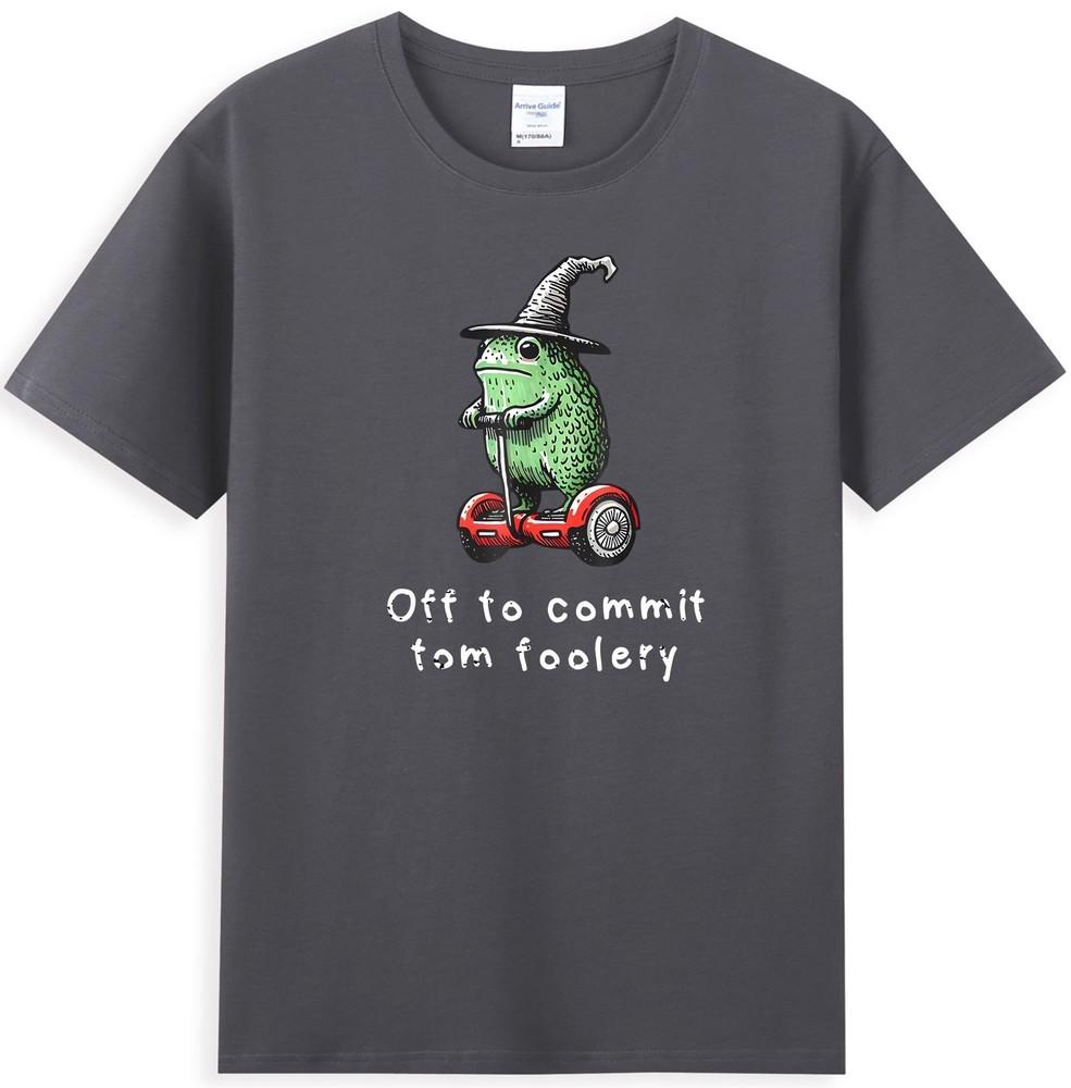 Whimsical Frog Wizard Off To Commit Tom Foolery Frog Graphic Unisexs Tshirt