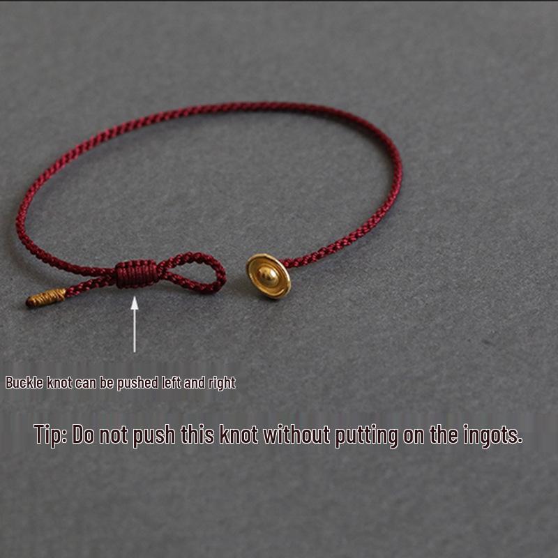 Brățară cu fir roșu și lingou de aur nisipiu vietnamez: Bijuterii Unisex placate cu Aur de Cupru pentru Anul Lunar