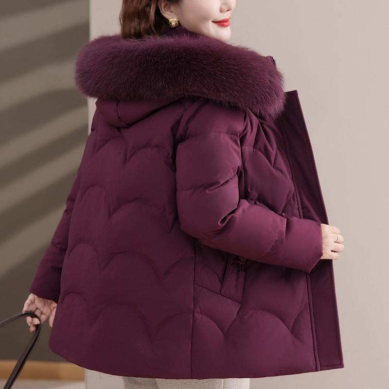 Real Fur Collar Middle Age Women's Winter Down Jackets Hooded Plus Size Thick Down Coats Woman Outerwears