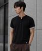 GHOST REPUBLIC Crop Stripe Color Block Roll-Up Henley Neck Short Sleeve Tee Gt-393_Black