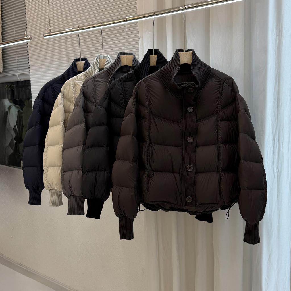 White Duck Down Knitted Splicing Down Jacket Women's Short Loose Winter New Super Good-looking Small Bread Jacket
