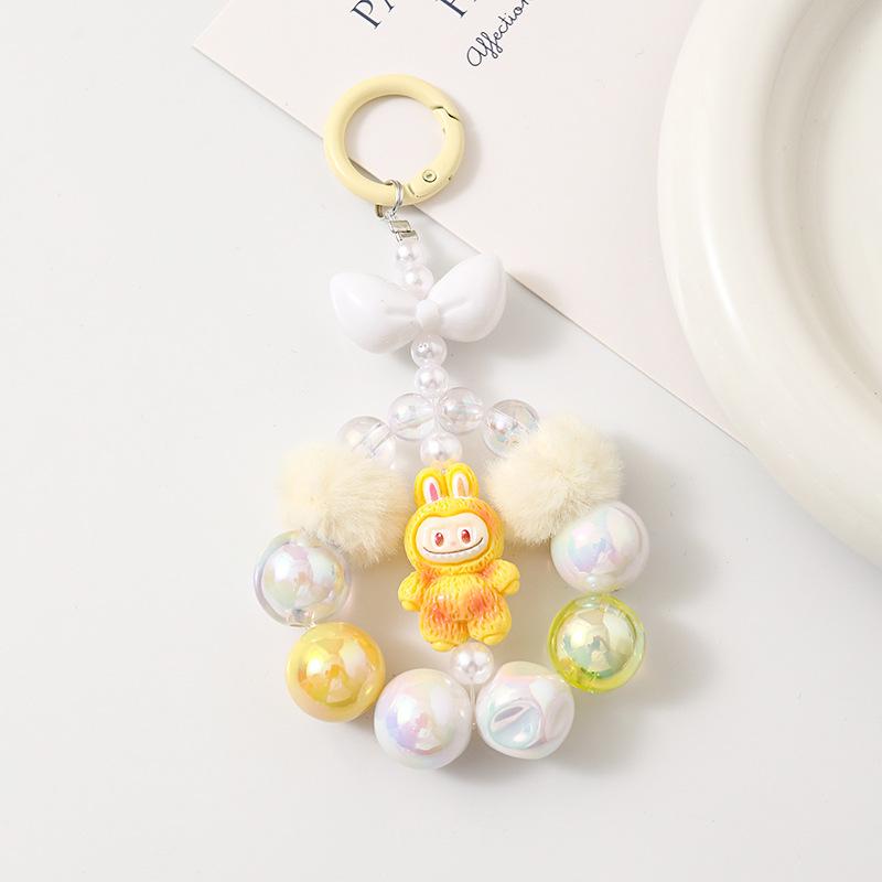 Cartoon Girl Heart Fun Handmade Beaded Acrylic Non Dropping Paint Phone Chain Grabber Doll Keychain Bag Hanging Decoration