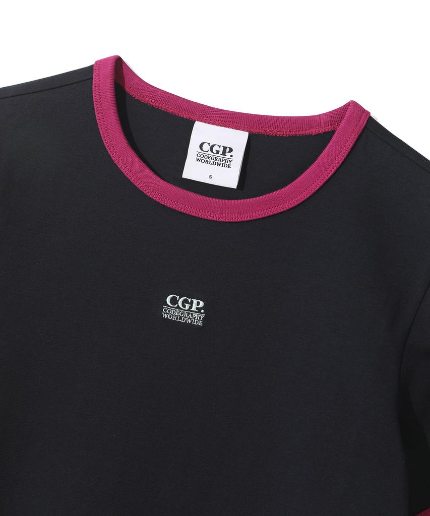 CGP (Women) Small Square Embroidered Logo Ringer Short Sleeve T-Shirt - Dark Navy