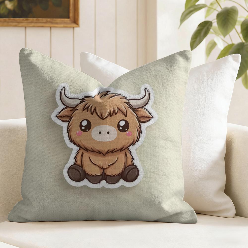 Cool Highland Cow Cushion Cover Natural Linen Pillow Cover DoubleSided Print Cushion Cover for Sofa Home Decor
