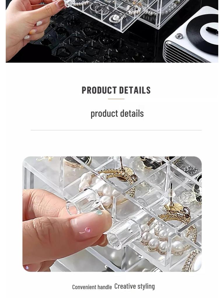 Large Capacity Multi-Layer Desktop Jewelry Storage Box with Transparent Drawers for Earrings and Rings