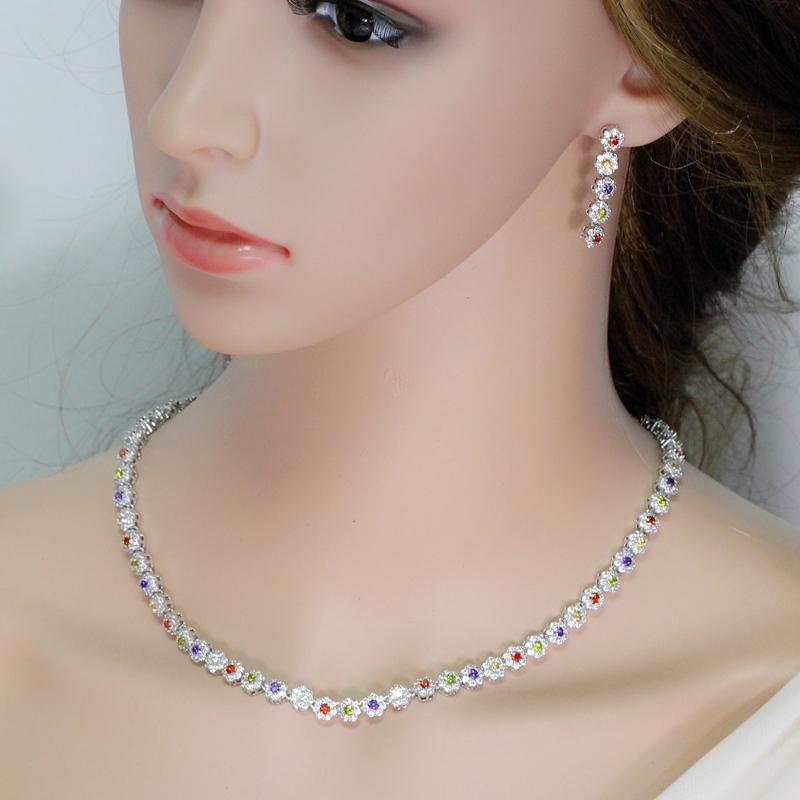 Zircons 3 Pcs CZ Green Crystal Bracelet Necklace and Earrings Sets Luxury Women Wedding Accessories Bride Jewelry Set T030