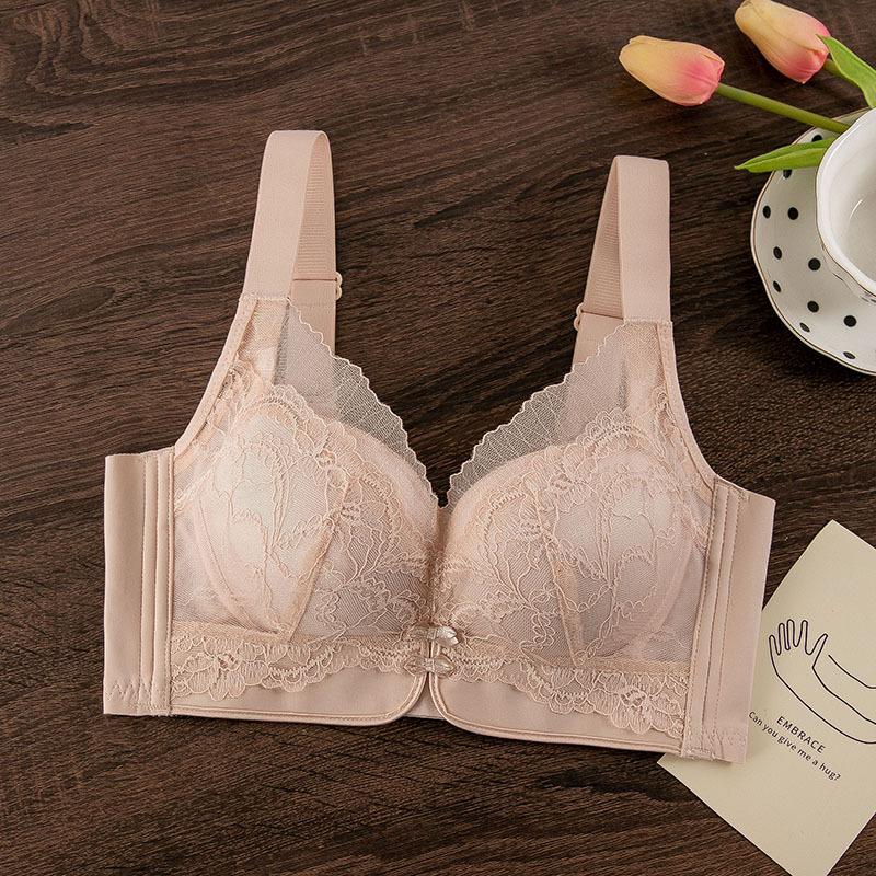 New Year's Red Bra Lace Small Breasts Gathered Adjustment Breast Bra Medium Thick Cup Sliding Cotton Bra