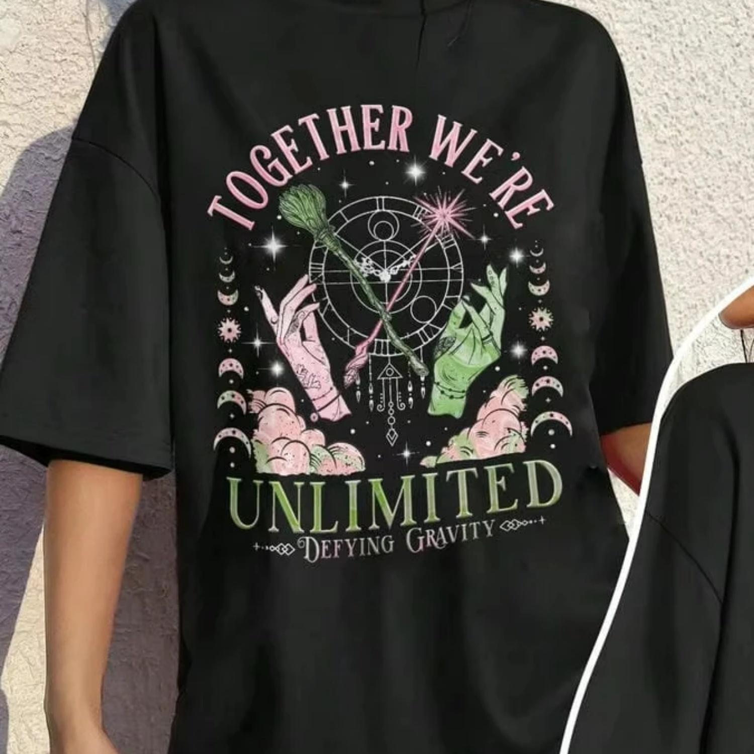 

Wicked Together We’re Unlimited Comfort Shirts Defy Gravity Broomstick Magic Wand Tee Wizard Movie Fan Tee Y2K Top Streetwear S чёрный