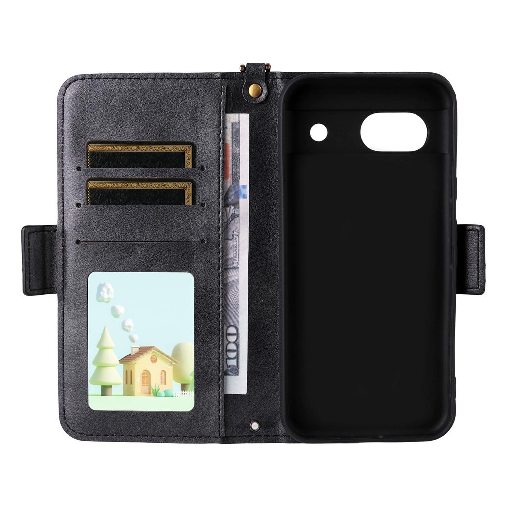 For Google Pixel 8a Leather Case Magnetic Closure Wallet Stand Phone Cover with Crossbody Strap