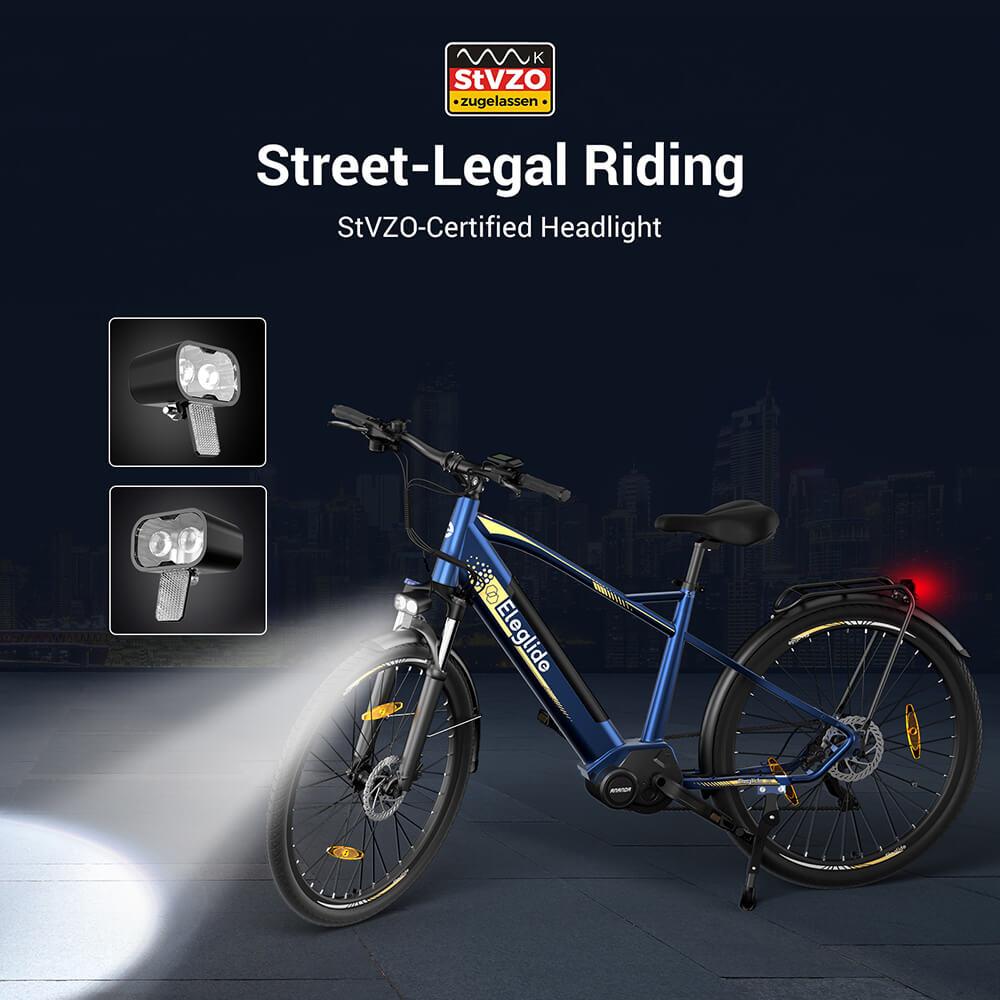 Eleglide C1 Trekking Bike with 250W Mid-Drive Motor, 27.5in Wheels, 522Wh Battery, 150km Range, Hydraulic Suspension & Hydraulic Disc Brakes (Blue)