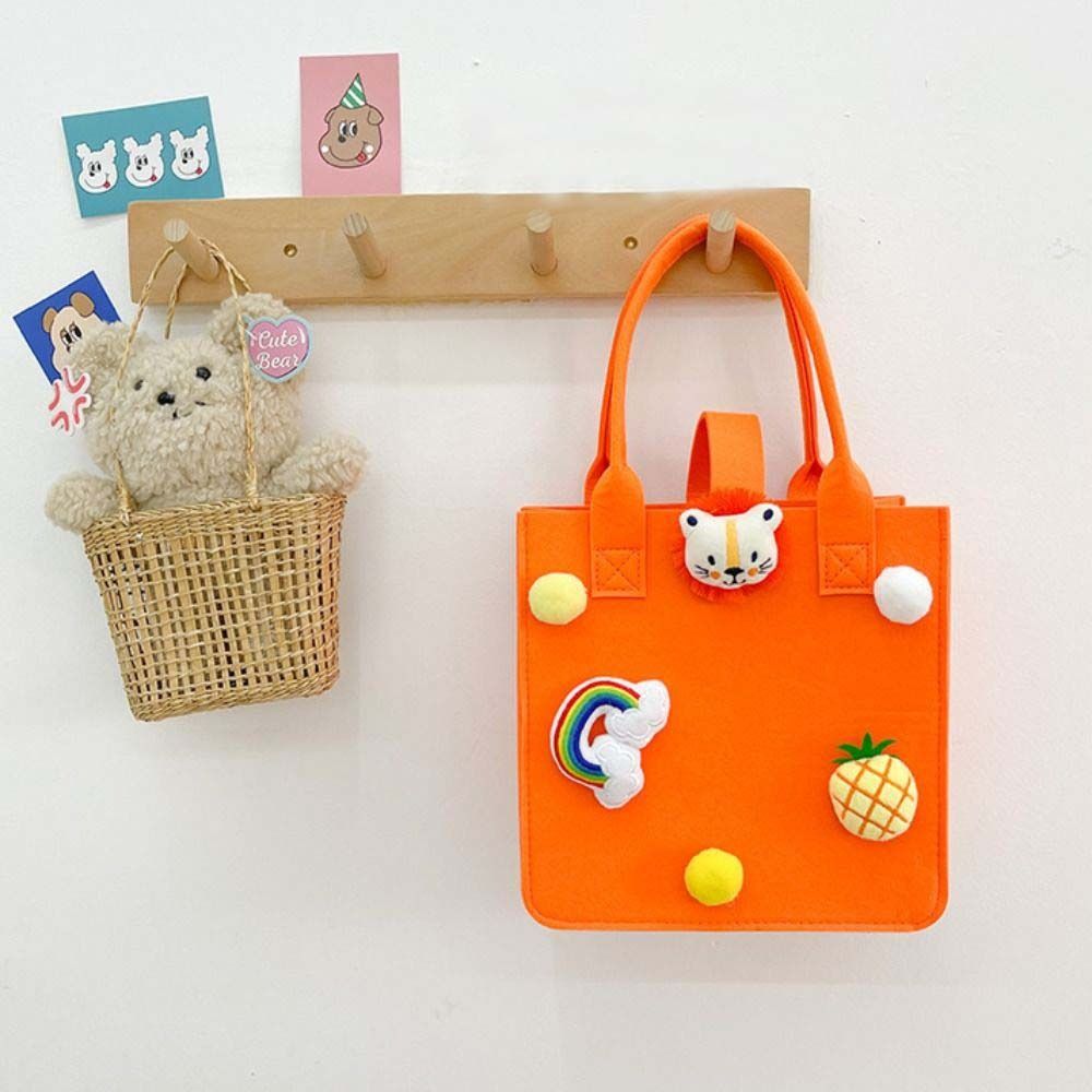 Fashion Fur Ball Multi-purpose Cartoon Doll Women Handbag Candy Bag Felt Tote Bag Storage Basket