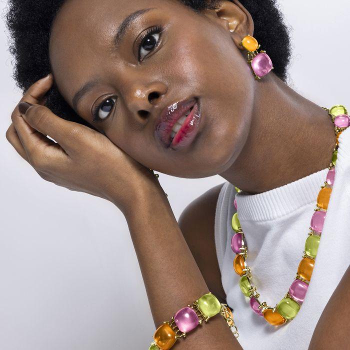 Collier Luxenter En Cristal Multicolore Et Finition On or Jaune 18 Carats - Tosab