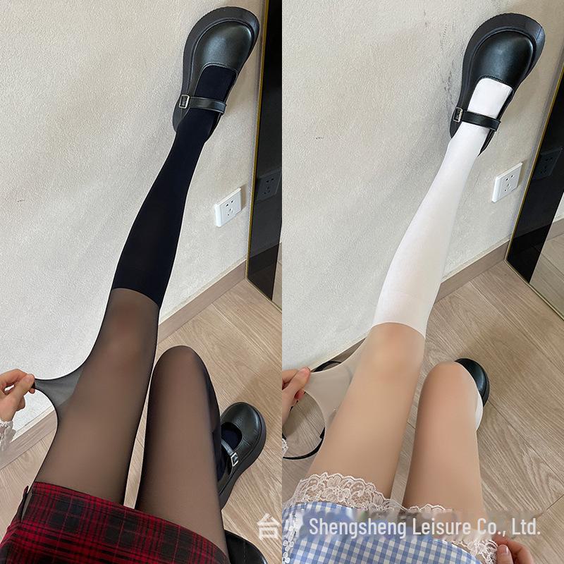 Black & White Women's Pantyhose: Spring/Autumn Thin, Stitching Design, Thigh-High, Over-the-Knee Socks