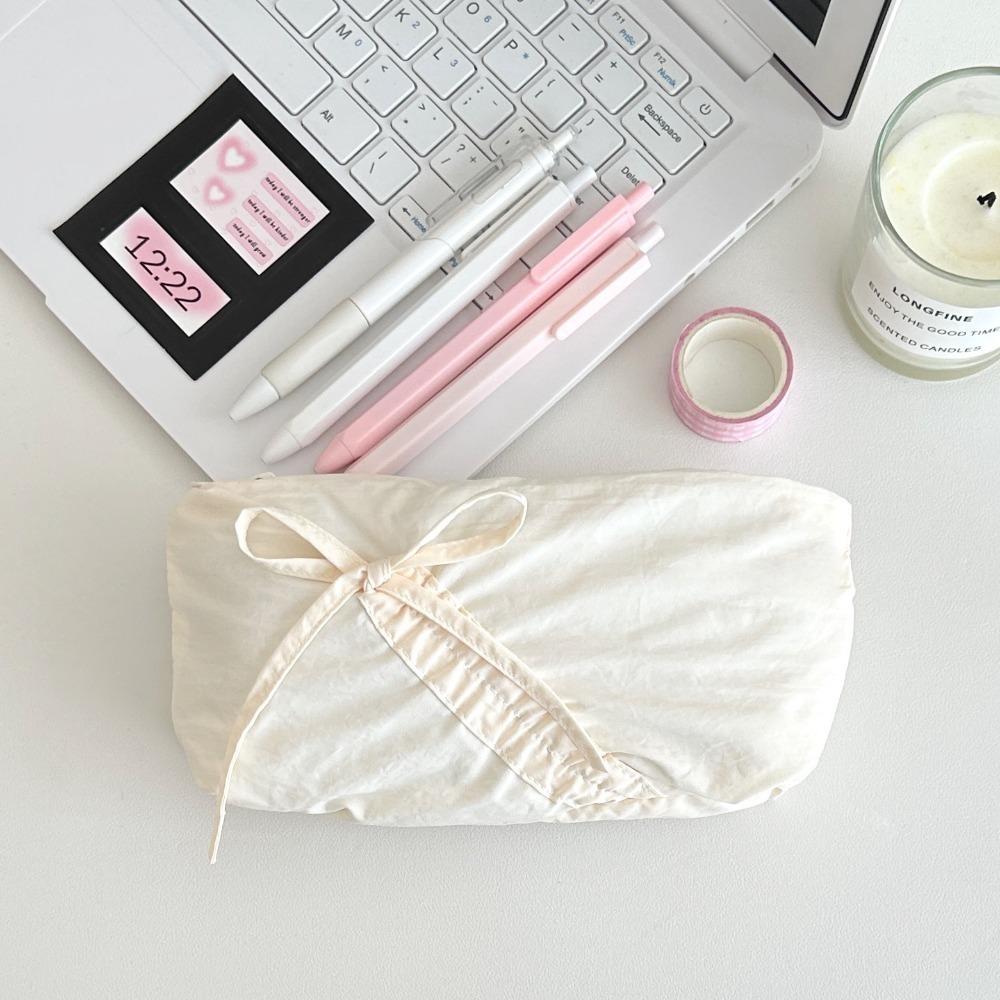 Fashion Large Capacity Bowknot Pencil Case Cute Bow Zipper Stationery Storage Bag Solid Color Students Stationery Pouch Students