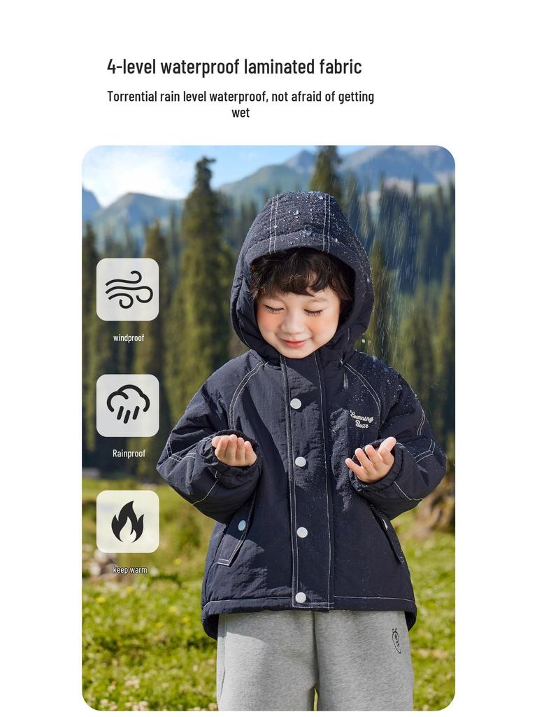 European Boys' Waterproof Padded Winter Jacket with Fleece Lining - Trendy 2025 Children's Outerwear for Toddlers