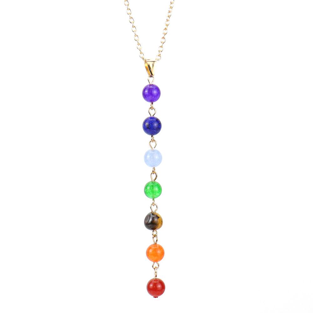 Handmade Multi-Color Agate Stone Pendant with 8mm Yoga Buddhist Beads Necklace N544