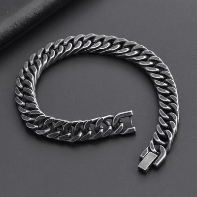 Mens Titanium Steel Cuban Link Bracelet Retro Bold Style Accessory
