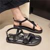 Mode Flache Schuhe mit weicher Sohle 2025 Sommer Neu Runde Zehenpartie Clipzehe Dünne Metallschnalle Einreihig Rutschfest Verschleißfest Sandalen