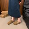 Retro simple lazy slippers shoes shallow mouth bag head half drag flat heel leather belt buckle