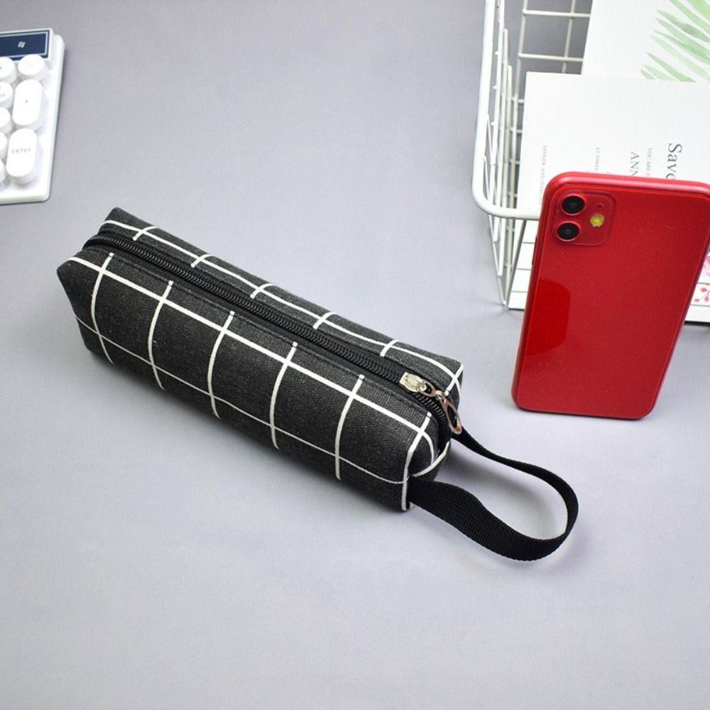 Canvas Stationery Storage Bag Checkered Stripe Pencil Case New Pen Bag  Universal