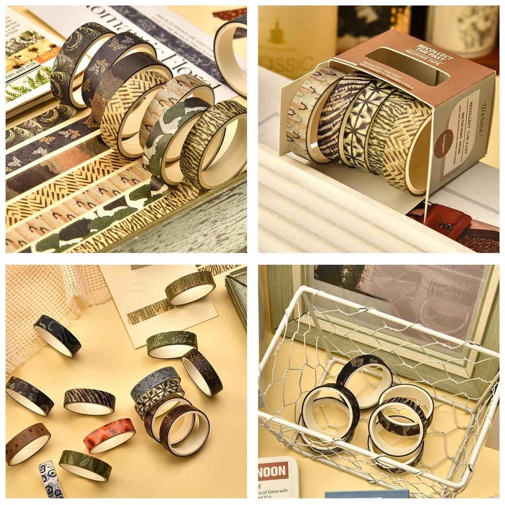 30 Rolls Vintage Washi Tape Pack Retro Basic Patterns Decorative Masking Tape for DIY Crafts Bullet Journal Supplies A3481