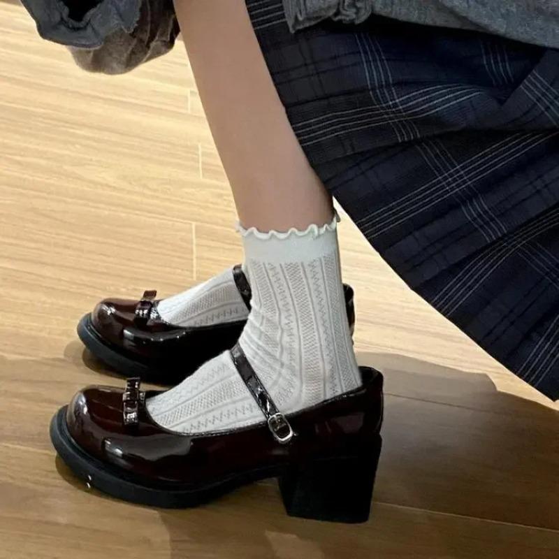 British Style Thick Bottom Mary Jane Shoes French Vintage Flat Round Head Japanese Style JK Loafers Adult Rubber Outsole