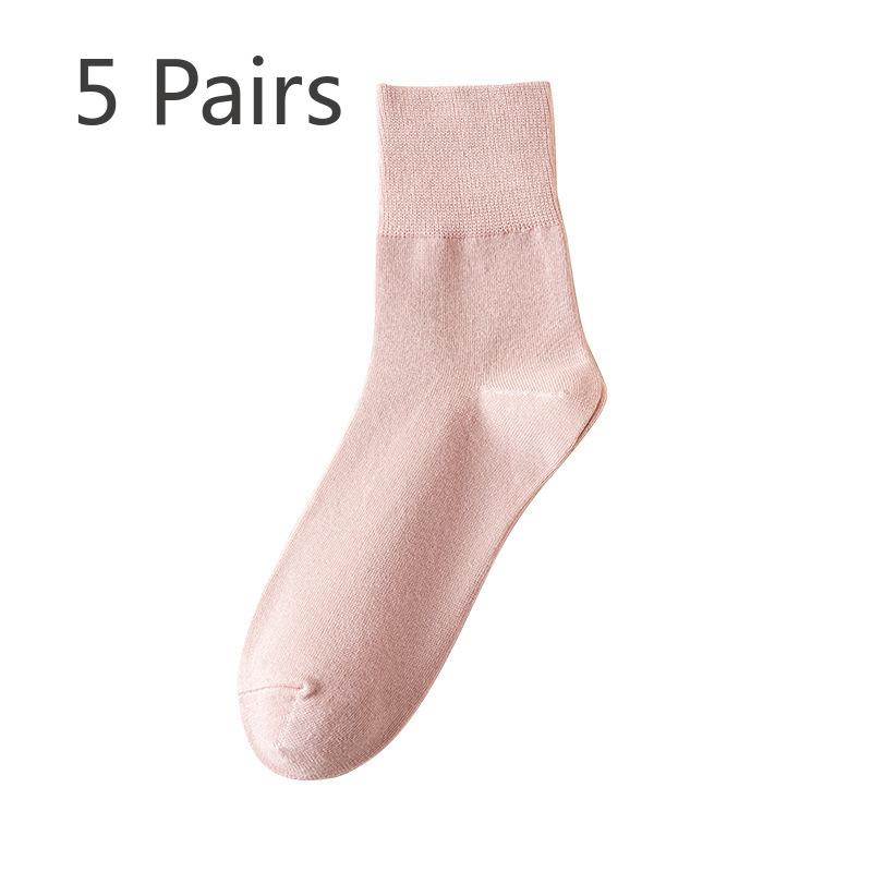 5 Pairs of Female Autumn and Winter Pure Color Cotton Sweat Absorbing Deodorizing Stockings