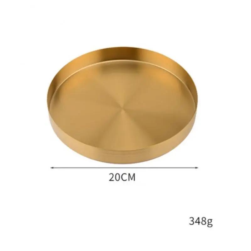 Stainless Steel Storage Tray Luxury Round Plate Fruit Cake Snack Tray Kitchen Metal Storage Space Saving Organizer Tray
