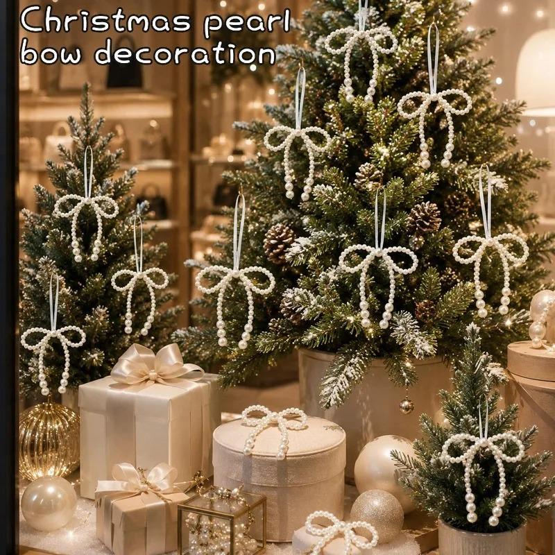 1/20Pcs Imitation Pearl Bowknot Hanging Pendant Xmas Party Garland Home Decoration Christmas Bowknot Tree Topper Decoration