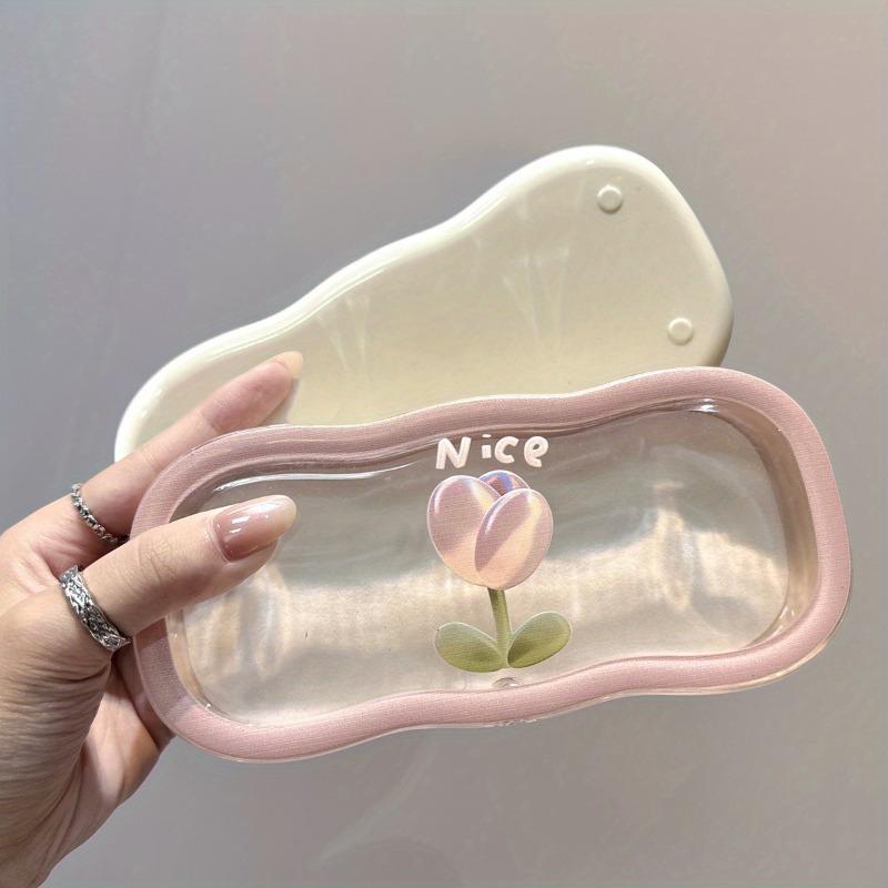 1Pc Transparent Retro Tulip Glasses Case, Portable Fashion Glasses and Reading Glasses Storage Case